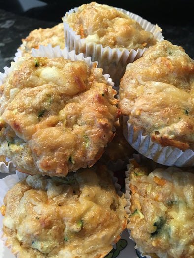 Cheesy carrot and courgette muffins